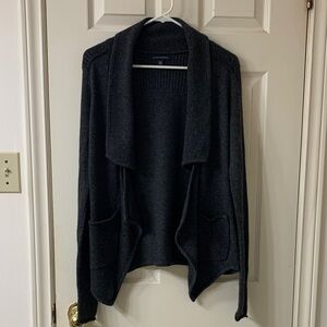 Banana Republic, US M, Dark Grey Wide Lapel Open Waterfall Cardigan With Pockets
